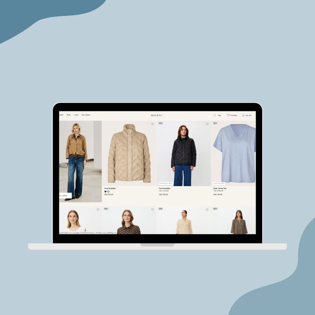Screenshot of Masai's webshop on a desktop computer